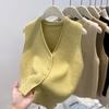 Vintage V-neck Knitted Cardigan, Vest, Vest, Spring High-end Sense Overlay, Sleeveless Top for Women