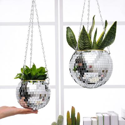 Mosaic Hanging Planter Disco Ball Design Flower Pot Balcony Planter with Hanging Chains for Indoor Outdoor Plants Home Living Room Decor