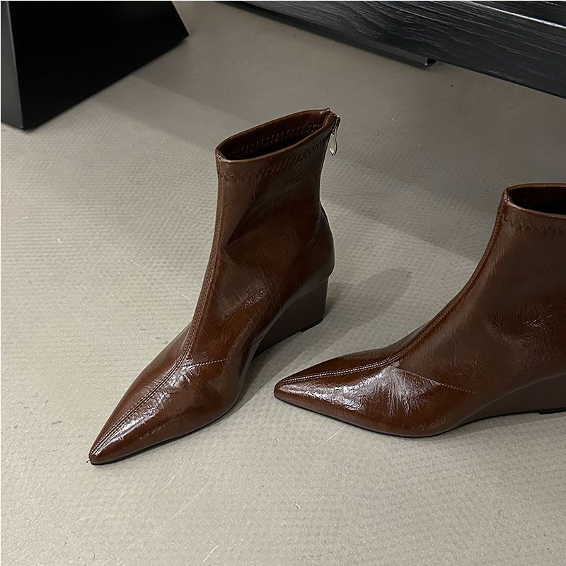 Wind Skinny Boots Wedge Heel Short Boots Skinny Boots Pointed High Heel Retro Temperament Women