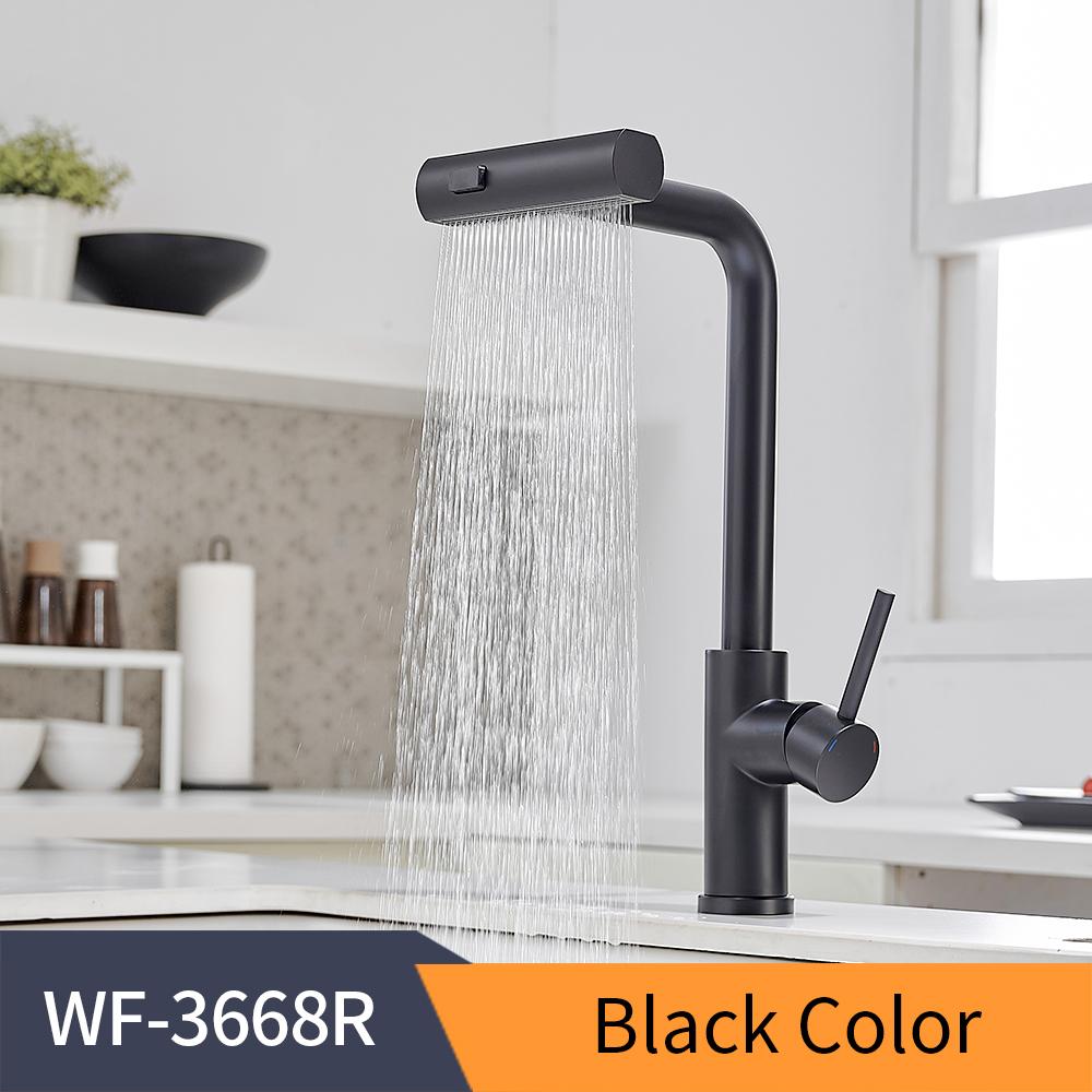 Nickel 304 Stainless Steel Pull-out Kitchen Faucet Waterfall Hot And Cold Mixed Water Sink Tap Multi-function Rinse Rotate 3668