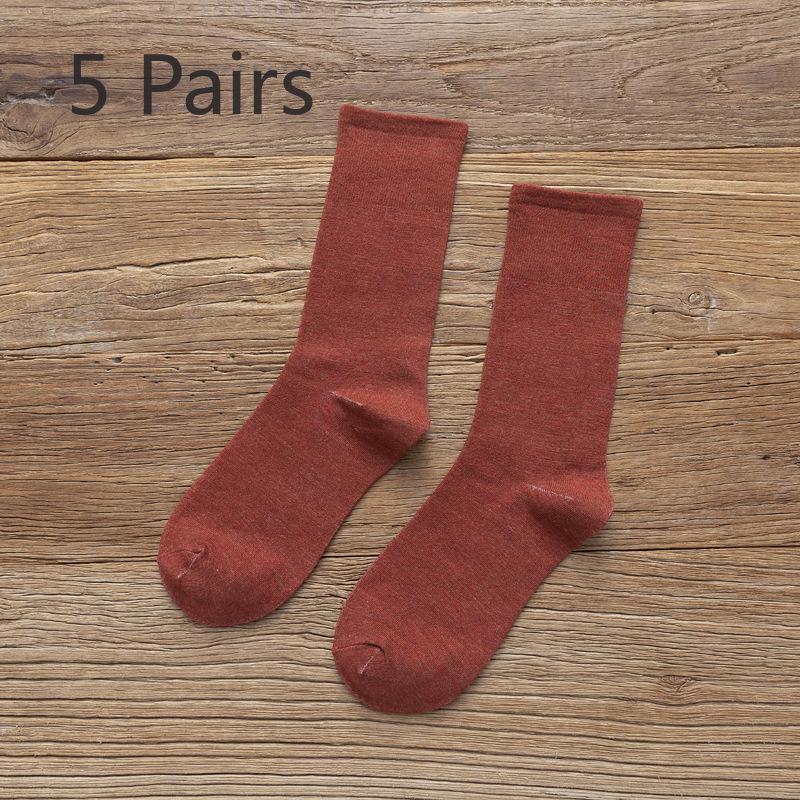 5 Pairs of Female Autumn Trend High Tube Solid Color Pile Socks