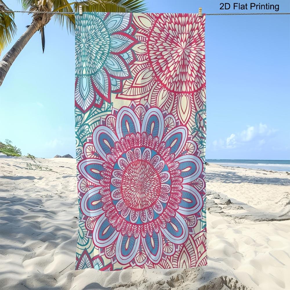 Mandala Beach Towel, Bohemian Floral Print, Quick Dry Microfiber, Oversized Sand Free, for Beach, Pool, Travel, Yoga Mat