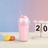 Water bottle Fashion Internet celebrity straw cup Cream Epoxy ice cream ice cream cup Double layer couple plastic water cup with lid