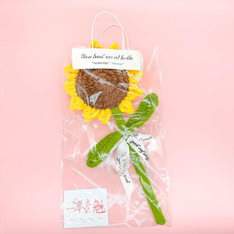 Handmade Knitted Bouquet, Ice Yarn Sunflower Rose, Fake Flower Gift for Teacher Women‘s Day