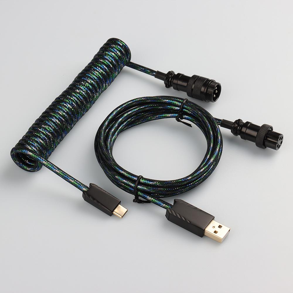 GX16 Coiled Keyboard Cable Type C Metal USB Coiled Cable for USB Keyboard