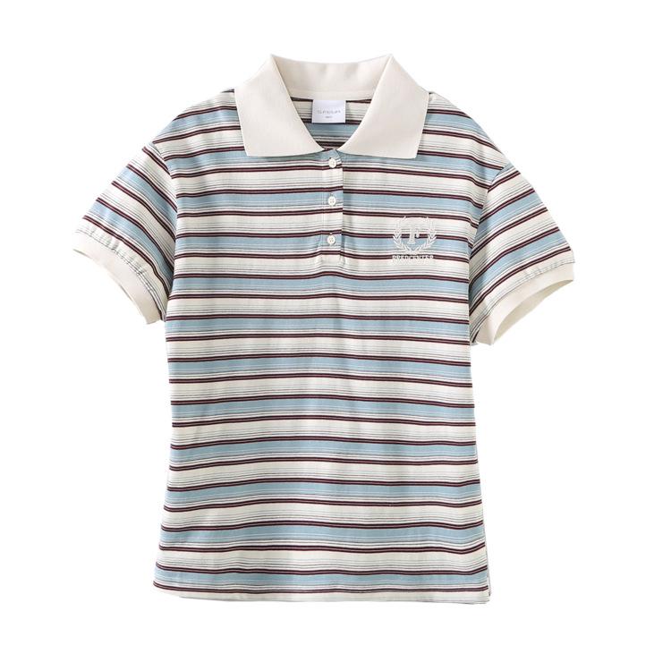 Gestreiftes Polo-Shirt und Jeans-Hose mit weitem Bein für Mädchen - Koreanischer Stil Lässige Sommer-Mode