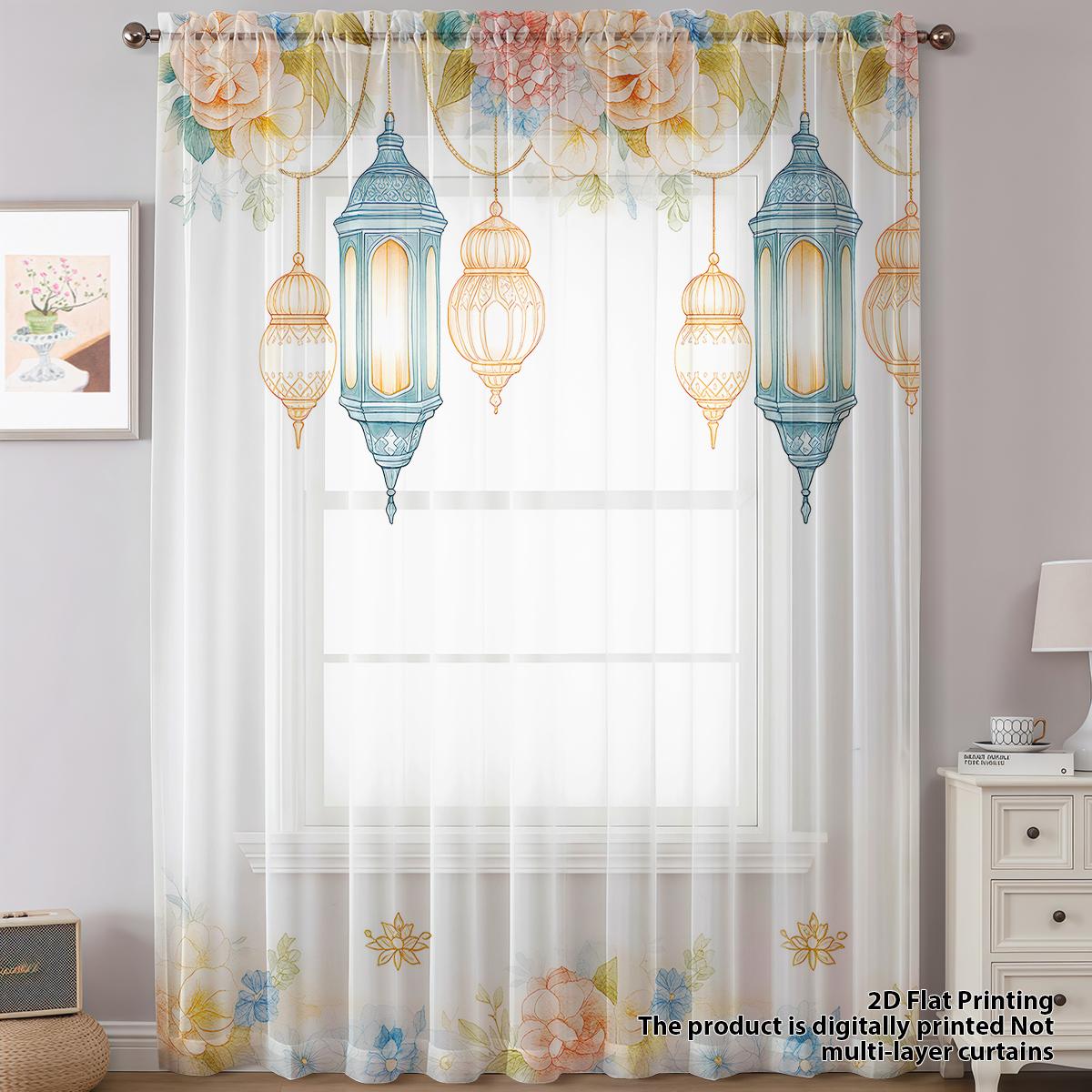 

Single Panel Elegant Floral Moonlight Window Curtain Decorative Living Room Bedroom Suitable Ramadan Festival With Rod Pocket Polyester Perfect For W100*H70(CM)-Grommet top&1PCS
