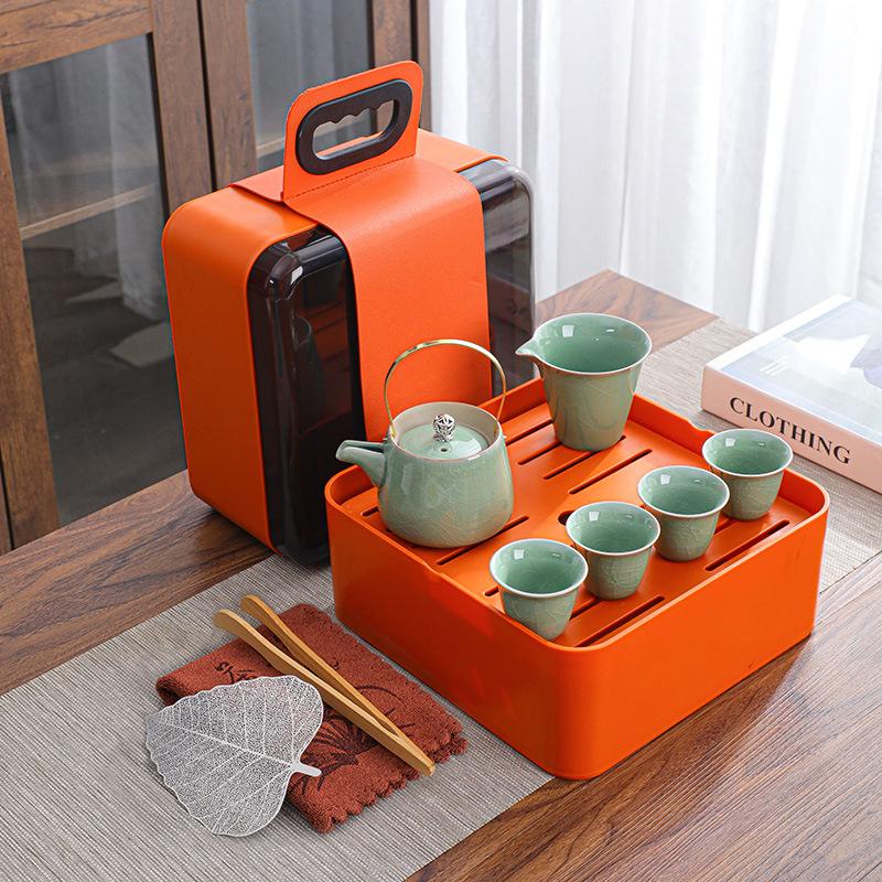 Travel Tea Set, Ge Kiln Ceramic Cooling Pot, Four Cups Portable Storage Box, Cheap Business Gifts