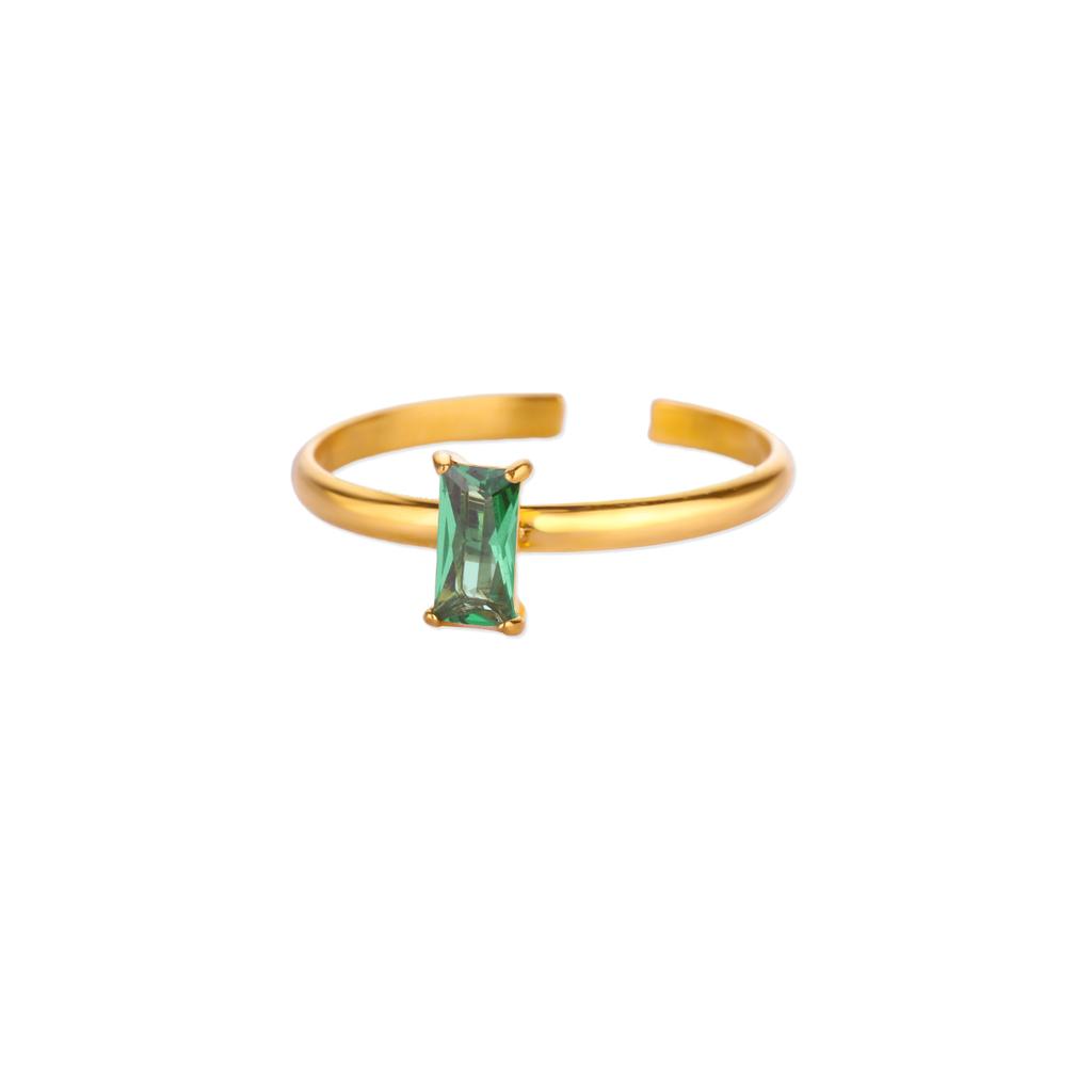 Chic Geometric Square Stone Rings For Women Fashion Birthston Birthday Party Gold Color Opening Ring Jewelry Elegant Her Gift