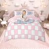 Homewish Monogrammed Duvet Cover Set for Kids, Pink Buffalo Plaid Bedding Set, Pink Reversible Quilt Cover Set