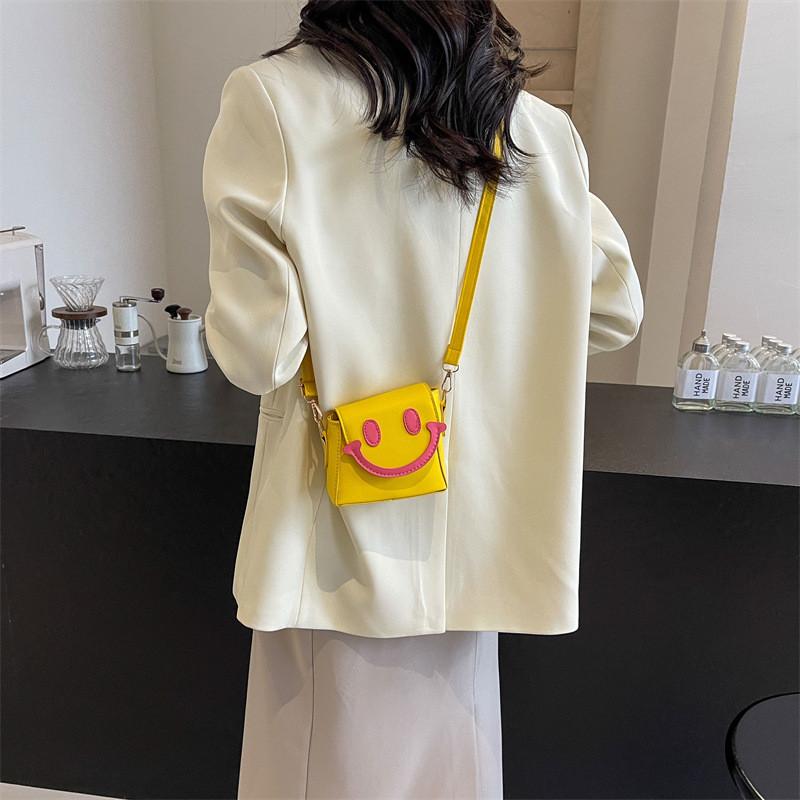 Cute Small Smile Face Color Block Pu Shoulder Bag With Magnetic Closure