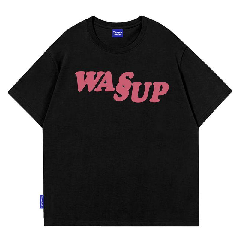 Wassup Heods Summer T-Shirt for Men, Loose Casual Pure Cotton Solid Color Couple Wear Short Sleeve Ins Trendy Brand Half Sleeve