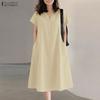 Women Casual V-Neck Solid Color Loose Short Sleeve Dress