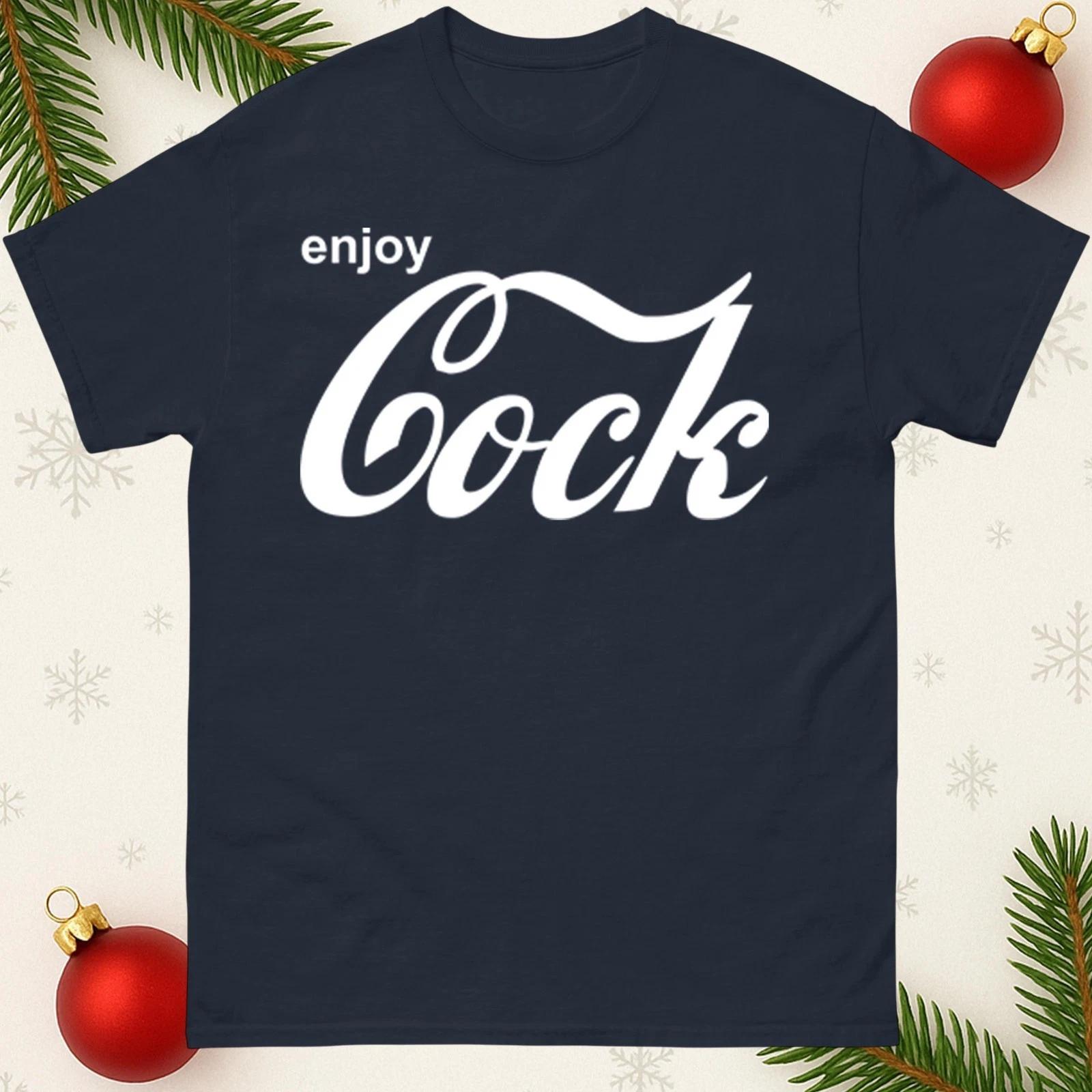 Enjoy Cock T Shirt, Funny Rude Christmas Tee Top, Xmas Festive T Shirt S