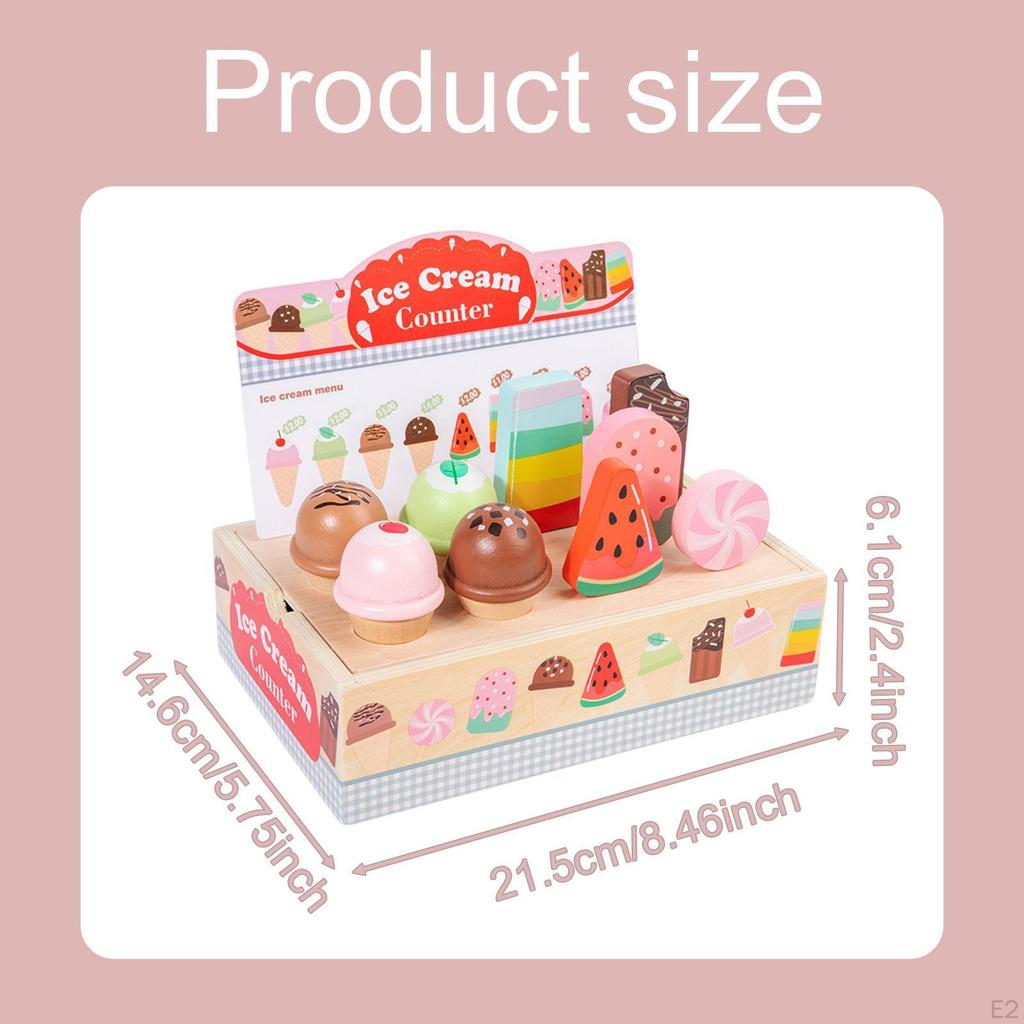 Wooden Ice Cream Counter Playset Shop for Girls Boys Party