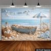 2D Vintage Beach Boat Backdrop for Summer Photoshoot