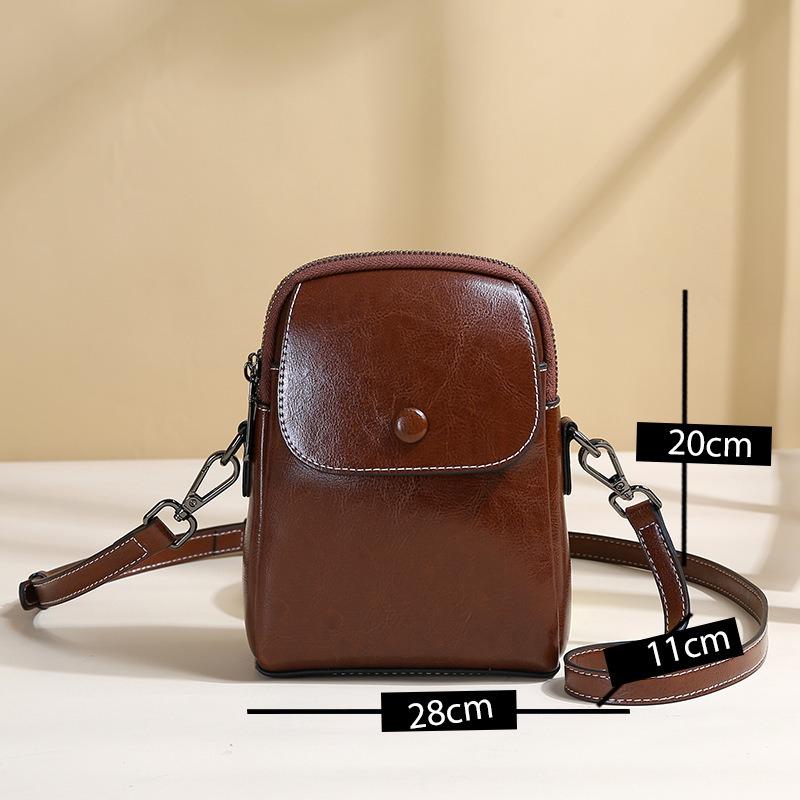 Retro oil wax cowhide small bag mobile phone bag new leather women's bag shell bag versatile shoulder messenger bag