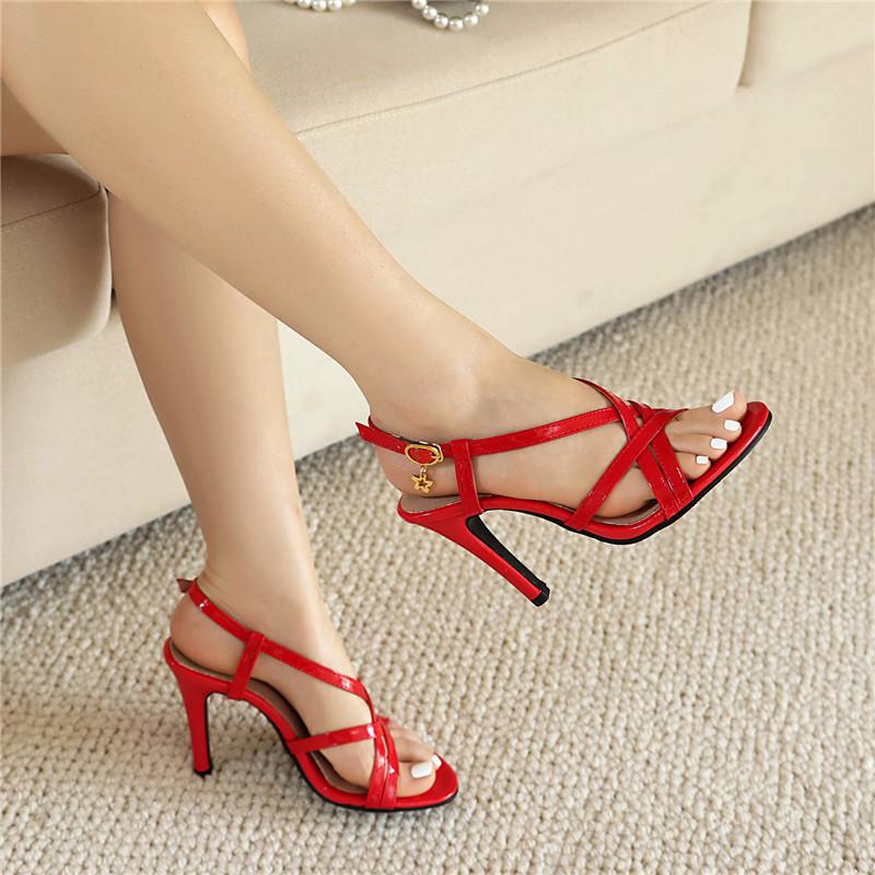 Dámské sandály na vysokém podpatku letní nové jehlové sandály velkých velikostí s otevřenou špičkou