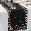 Colorful Polka Dot Pattern Decorative Table Runner, Happy Birthday Theme Polyester Table Flag, Birthday Party Table Ornament