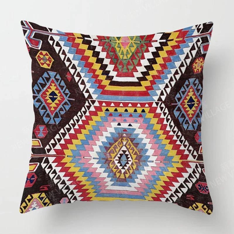 Home Decor Colorful Ethnic Pattern Digital Print Pillow Covers Pattern Cushion Cover Suitable for Sofa Bedroom Car Pillow Cover