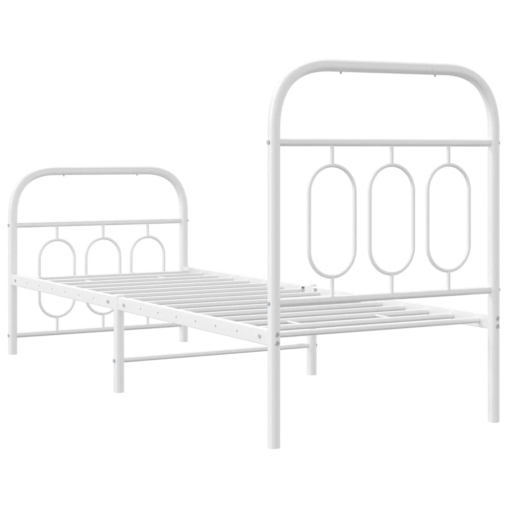 Metal Bed Frame with Headboard and Footboard White 75x190 cm