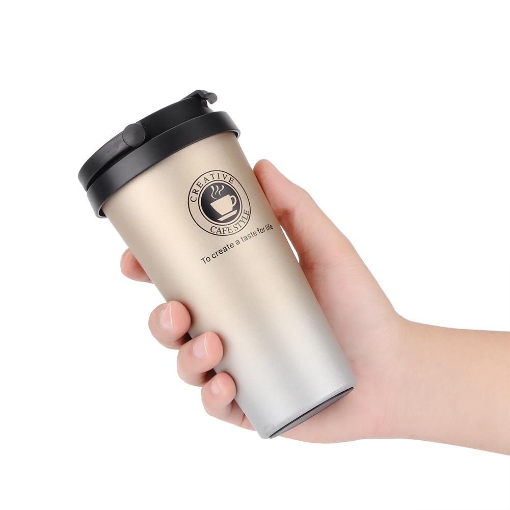 500ml Edelstahl Auto Isolierbecher Vakuumbecher Mattiert Tragbar Kaffeebecher Tasse Gold