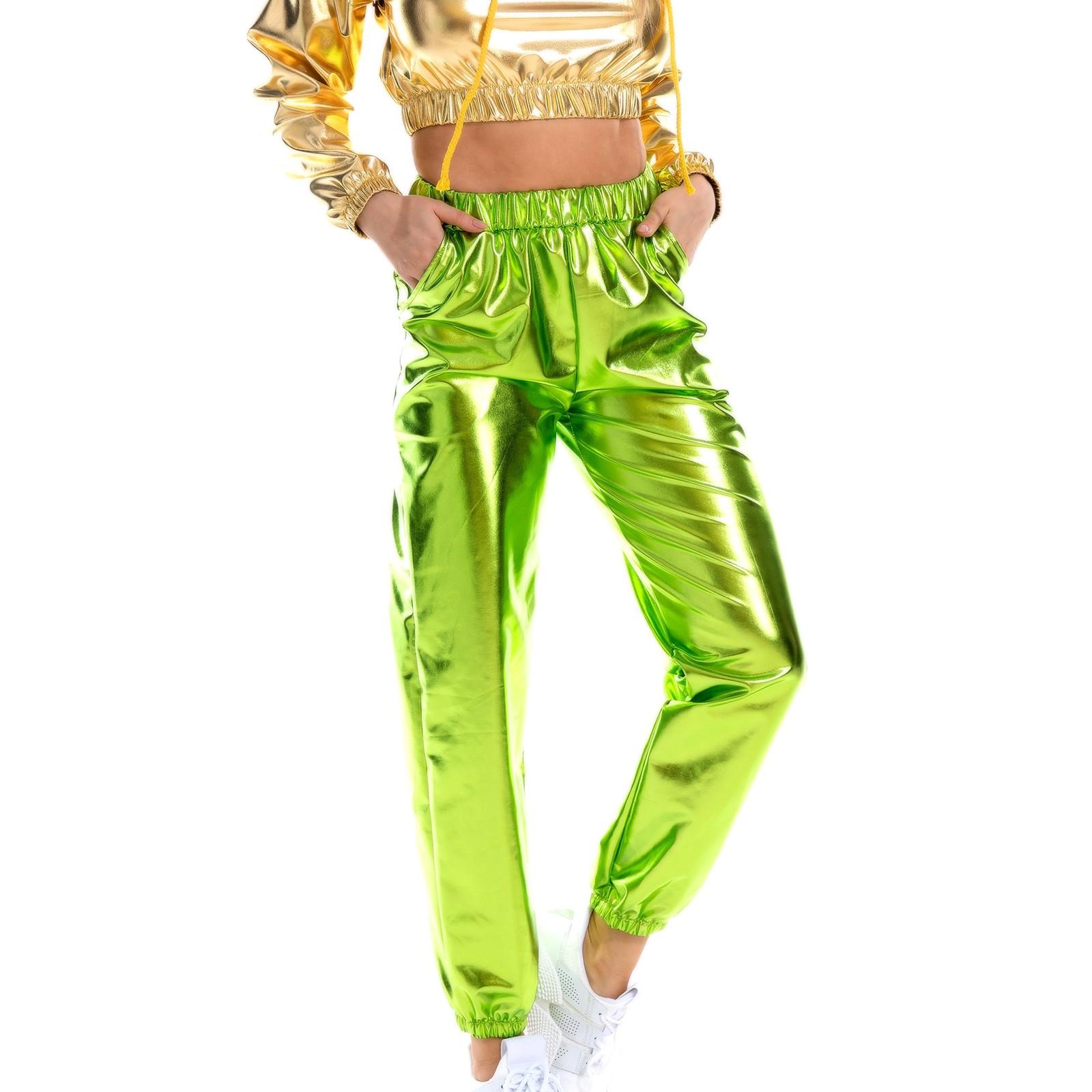 

Женские блестящие брюки Эластичные спортивные брюки Свободные повседневные длинные брюки для отдыха Спортивные штаны Беговые штаны Эластичные леггинсы Вечеринка Дискотека Клубная одежда S
