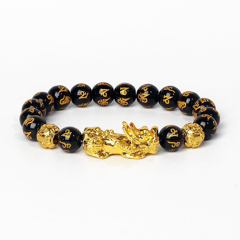 Feng Shui Black Obsidian Wealth Bracelets Men Color Changed Pi Xiu Bracelets Women 10mm Dragon Mantra Bead Bangle Lucky Jewelry