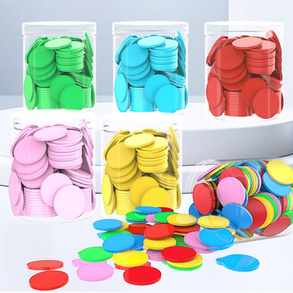 100pcs Plastic Counting Chips Addition Subtraction Operation Board Games Tokens Teaching Tool Colored Round Poker Chips
