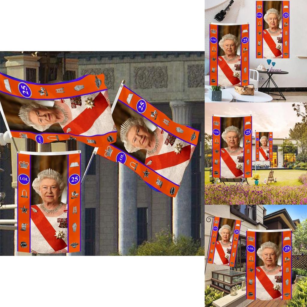 Premium Queen Elizabeth II Platinjubiläum Flaggenbanner Elegante Trauerdekoration für Zuhause und Garten