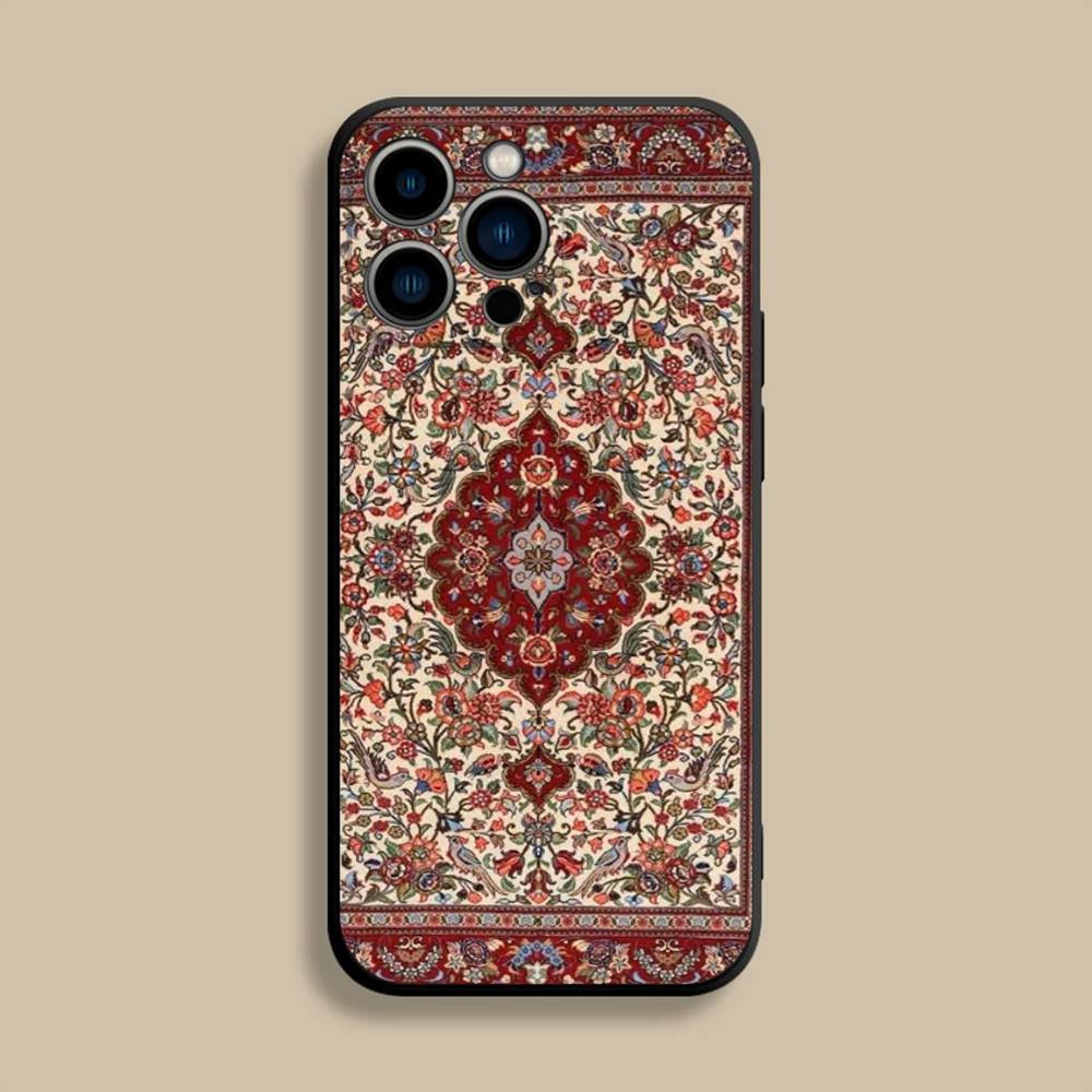 Arab Persian Carpet Floral Painting Phone Case For iPhone 17,16,15,14,13,12,Pro,Max,Plus,E,SE4,Air,Mini Black Soft Cover