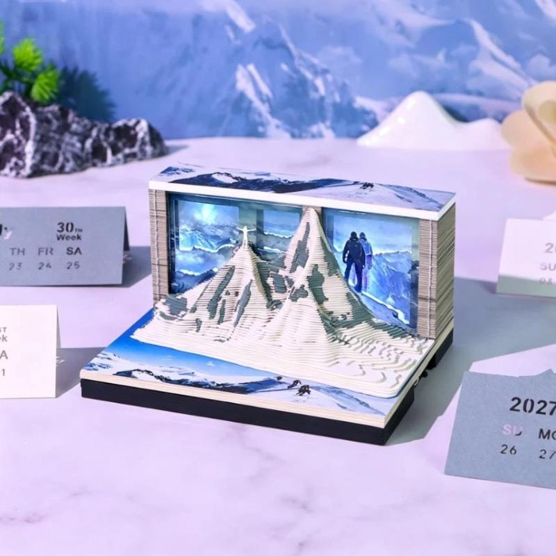Zeitstück Kalender 2027 Schreibtischkalender Mit LED-Licht 3D Abreißkalender Papier Schnitzkunst Notizblock Notizbuch Schreibtisch Dekoration