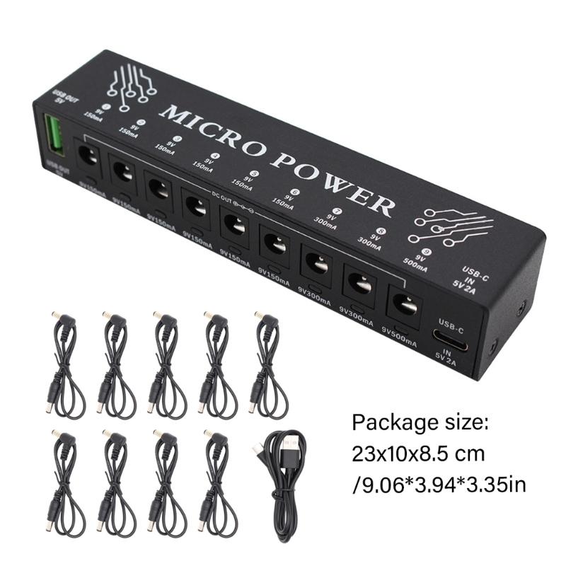 9 Output Adjustable Voltages Multiple Effect Pedal Power Supply Compact Light Weight for Guitar Studio Equipment