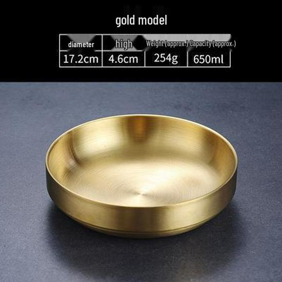 Golden Double-Layer Korean Cuisine Bowl - 304 Stainless Steel, Ideal for Rice, Soup, Kimchi, and Cold Noodles.