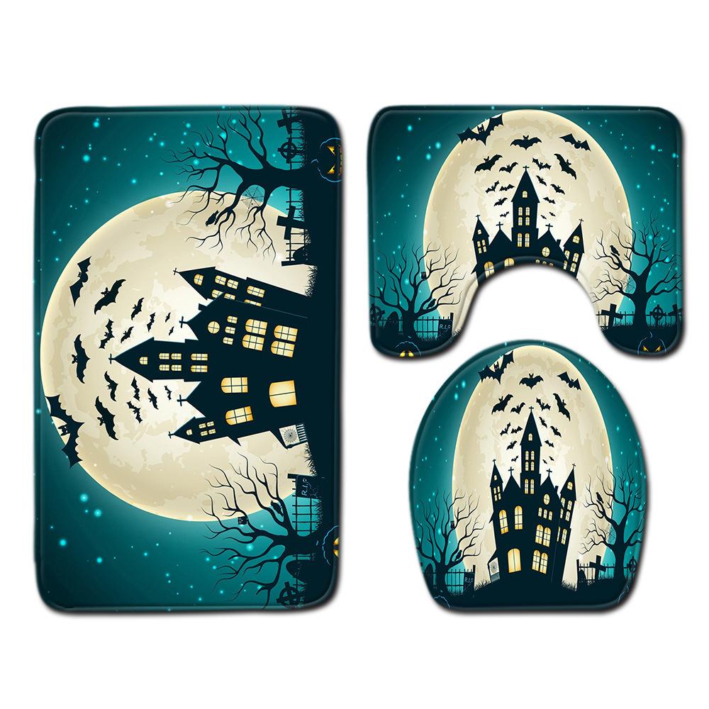 Halloween Bathroom Shower Curtain Floor Mat Combination Four-Piece Set Bathroom Toilet Carpet Door Mat