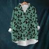 Women's Loose Ruffled Retro Floral Print Stand Collar Long Sleeve Cotton And Linen Top
