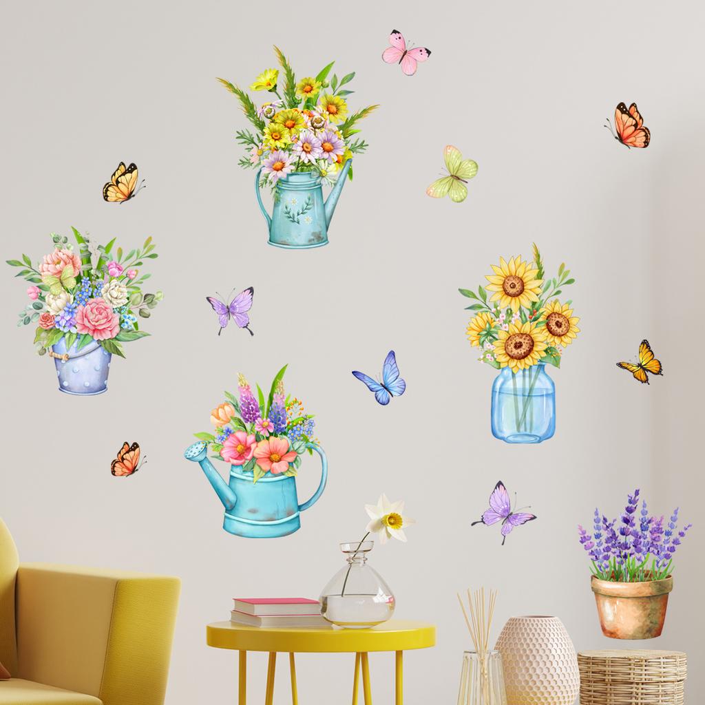 Ms6164-Zy Flower Potted Butterfly Wall Sticker Bedroom Living Room Background Wall Decoration Large Quantity Negotiable