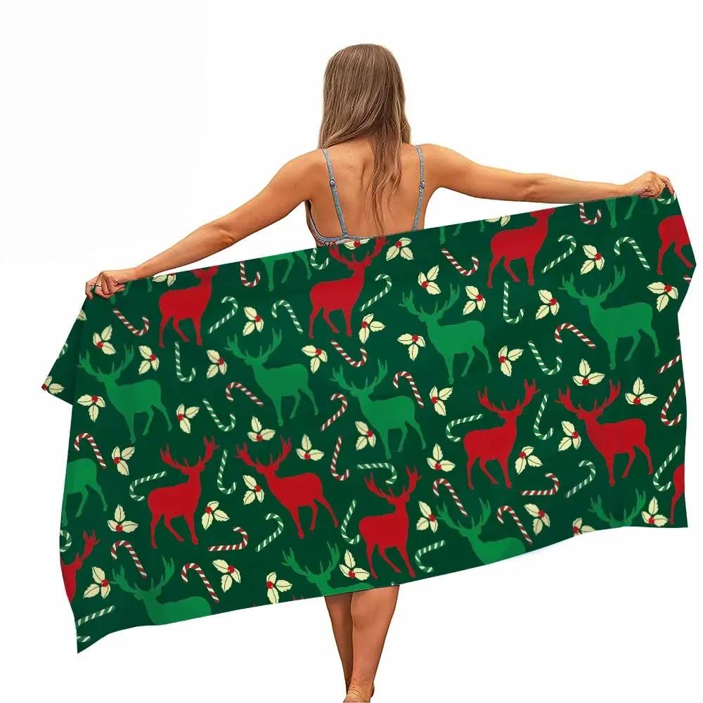 Christmas Microfiber Pool Beach Towel Gifts Portable Quick Fast Dry Sand Outdoor Travel Swim Blanket Thin Yoga Mat For Women Kid
