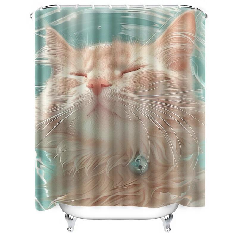 Wasserdichter Duschvorhang mit süßem Katzenmotiv Hitzebeständig Maschinenwaschbar Nicht transparent 180x180cm