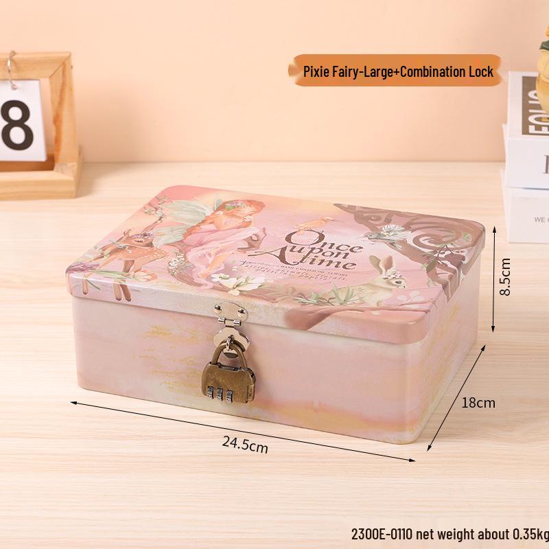 Lockable Retro Tin Box for Cosmetics, Documents, and Jewelry Storage
