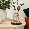 Textured Resin Halloween Statue Vintage Ghost Figurine with Glowing Pumpkin Scepter, Ornament Striped Hat LED Light, Lighted Decoration for