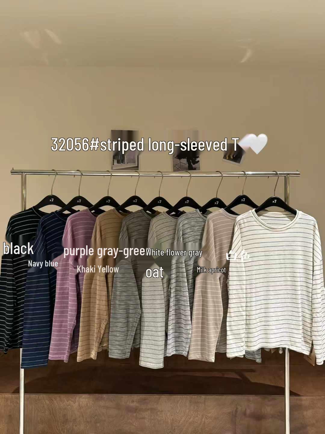 

Женская весенняя футболка в корейском стиле больших размеров, повседневная, в полоску, с круглым вырезом и длинным рукавом One Size