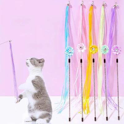 Cat Toys Tassel Stick Cat Toys Interactive Steel Wire Long Handle Cats Teaser Scratching Tassel Cats Toy with Bell Pet Products