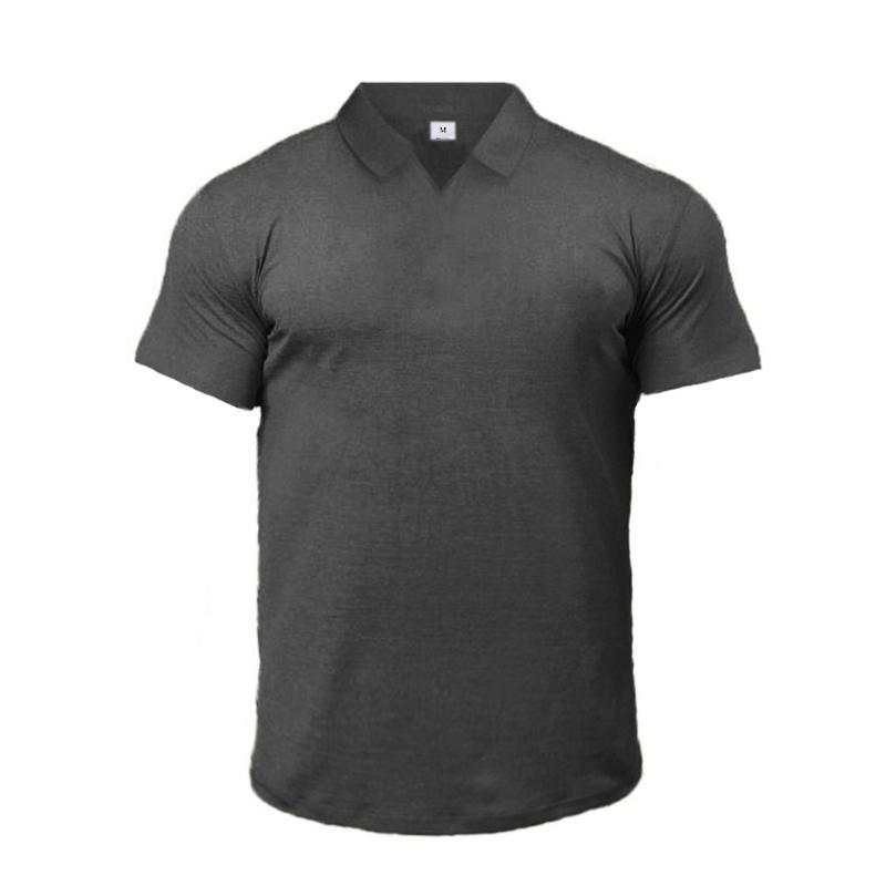 

Muscleguys, мужская высококачественная трендовая корейская футболка-поло, топы с короткими рукавами для фитнеса, универсальная мужская повседневная одежда с лацканами M серый