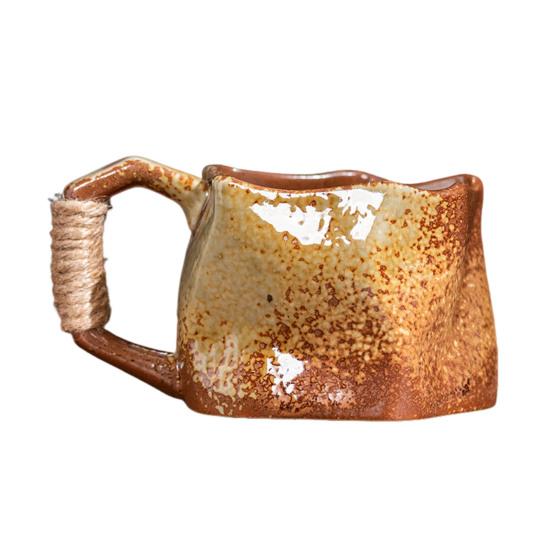 Handmade Ceramic Mug 320ml Vintage Tea Coffee Cup with Rattan Handle Creative Spiral Design Gradient Glaze Drinkware Home Decor Gifts