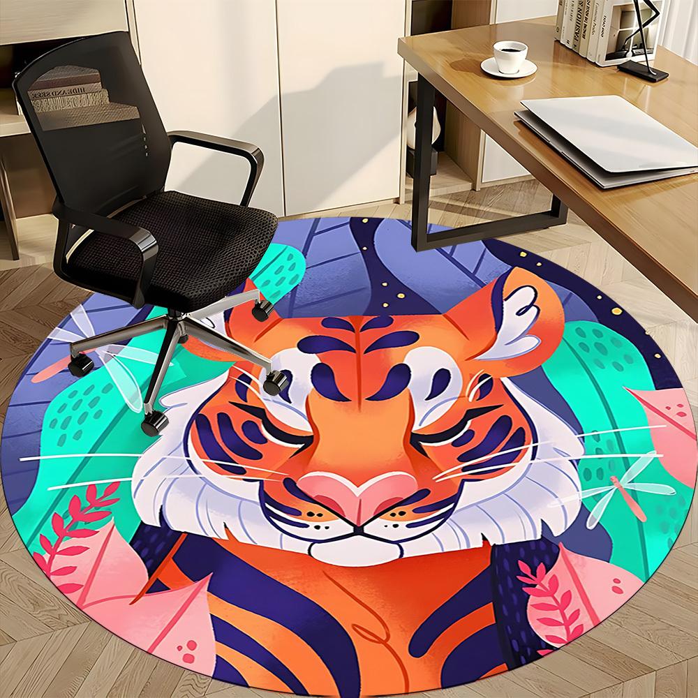 1pc Tiger Nature Office Round Area Rug, Mat Suitable For Office, Under Office Chairs Bedroom Living Room Home Decor, Room Deco
