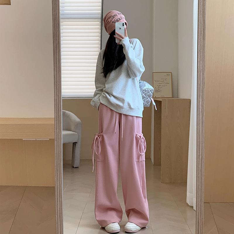 

Женские спортивные штаны с завязками-бантами, новые весенне-осенние, серый дизайн, маленькие, повседневные, широкие штаны, спортивные штаны XL розовый