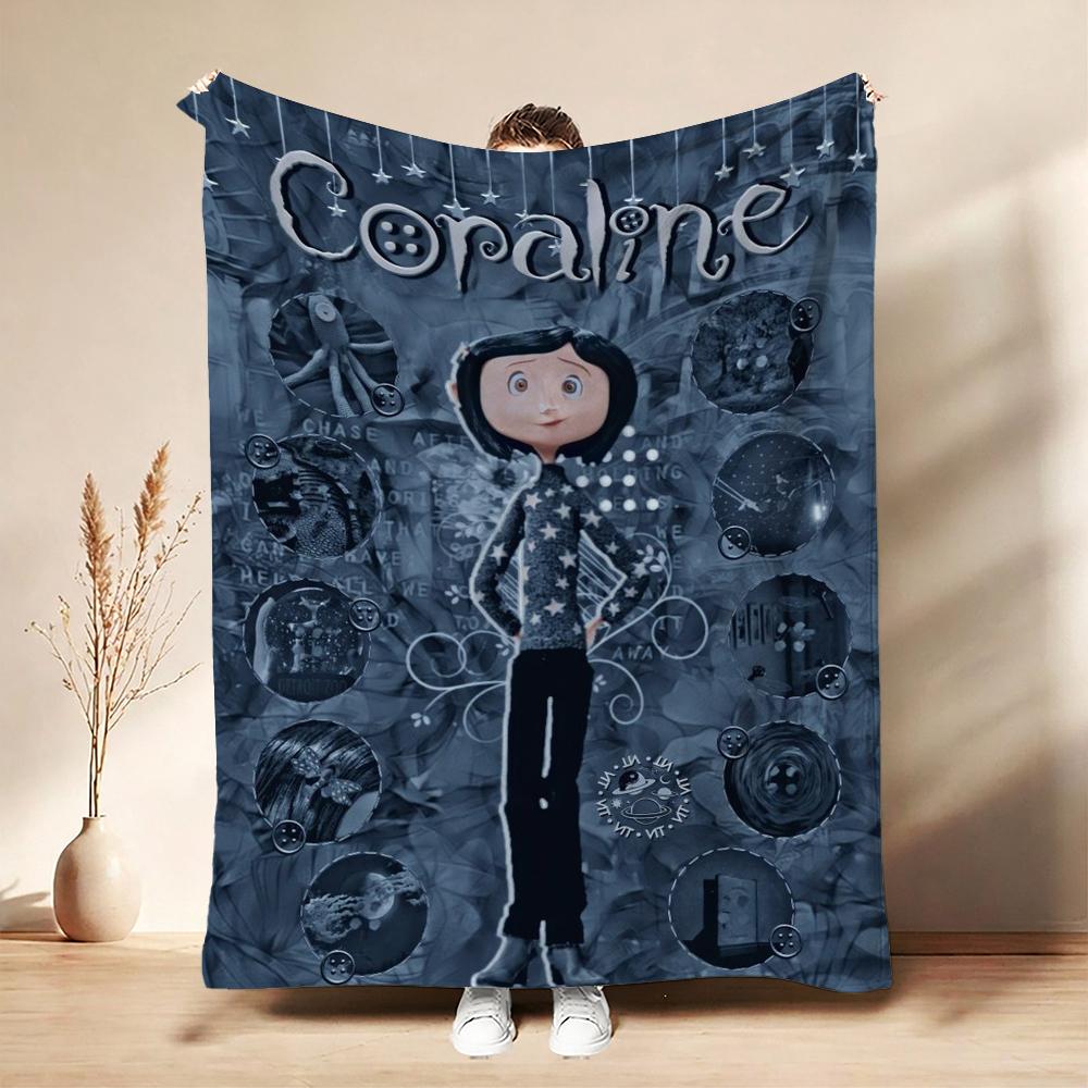 Mysterious Stop Motion Fantasy World Coraline Flannel Printed Blanket Thick Soft Fleece Blanket For Camping Travel Home Decor Holiday Gift