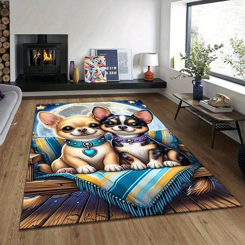 Chihuahua Printed Area Rug, Crystal Velvet, Non-Slip Bedroom & Living Room Carpet, 100% Polyester Home Decor Mat