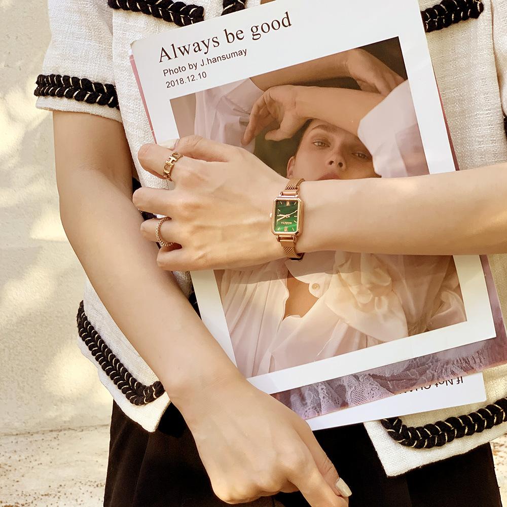 New Dropshipping Fashion Women Green Watch Green Dial Luxury Ladies Scale Watches Simple Rose Gold Mesh Female Quartz Clock